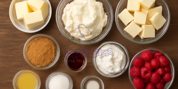 مواد لازم برای تهیه چیزکیک شکلات سفید و تمشک